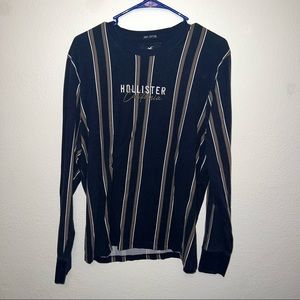 Holister mens large long sleeve t-shirt stripped neutral colors blue and brown